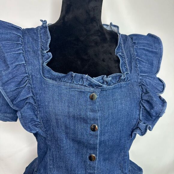 Story On Ruffled Denim CropTop Size L NWT - Picture 7 of 15